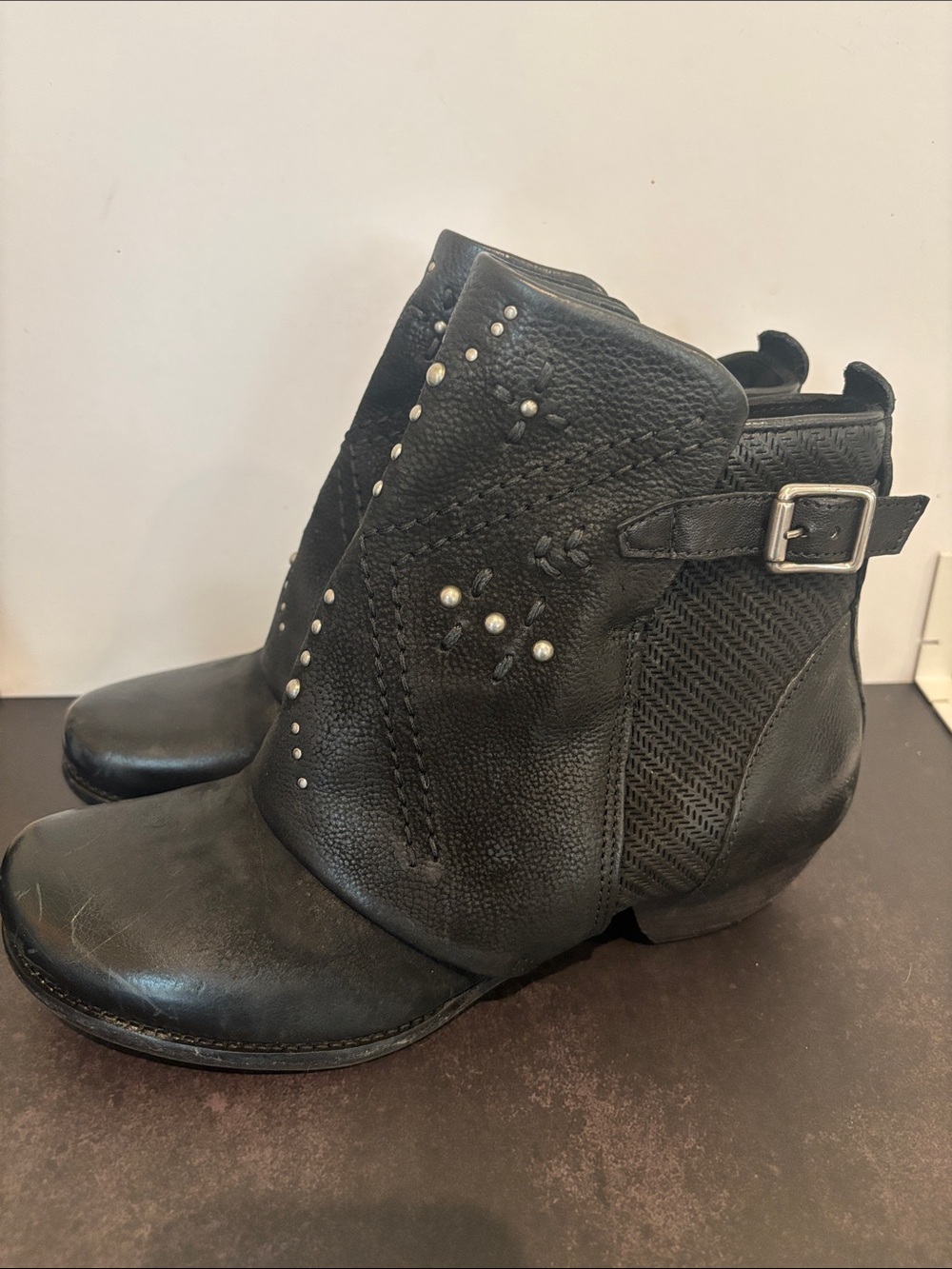 Miz Mooz Mills Black Studded Leather Ankle Boots Size EU 37 (US 6.5 - 7)